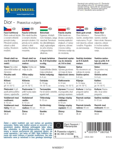 Fasola Zwykła 'Dior' – Nasiona – Kiepenkerl tył