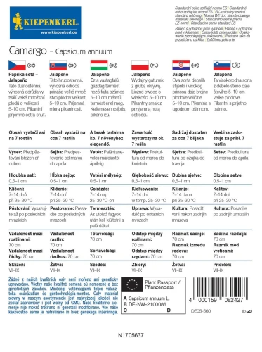Papryka Jalapeño 'Camargo' – Nasiona – Kiepenkerl tył