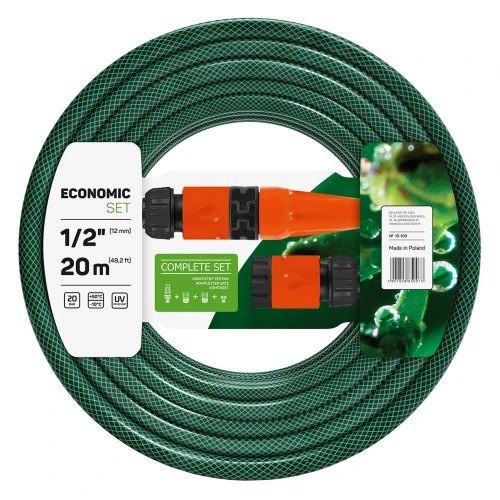 Wąż ogrodowy 3-warstwowy – Economic 1-2 cala 20 m + zraszacz + złączki + przyłącze - zestaw - Cellfast
