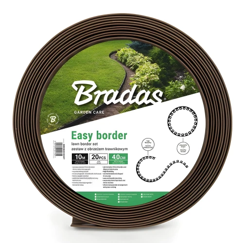 Zestaw z obrzeżem trawnikowym EASY BORDER brązowy – 4 cm x 10 m Bradas