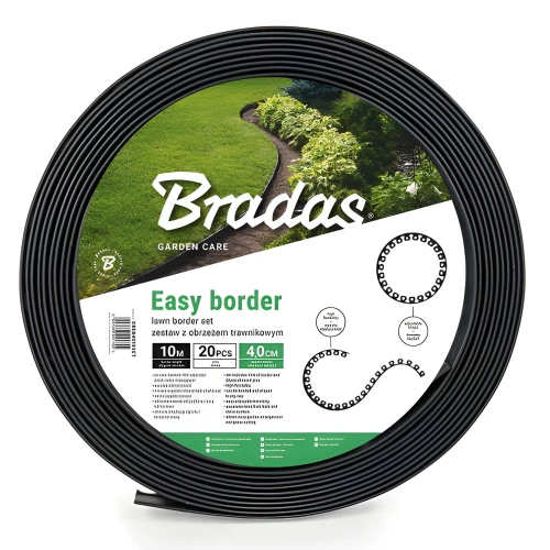Zestaw z obrzeżem trawnikowym EASY BORDER czarny – 5 cm x 10 m Bradas