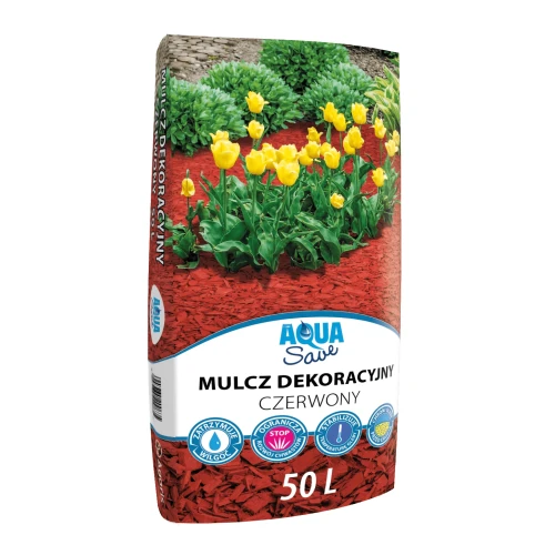 Mulcz dekoracyjny czerwony – zrębki drewniane Aqua Save 50 l (paleta 48 szt.)