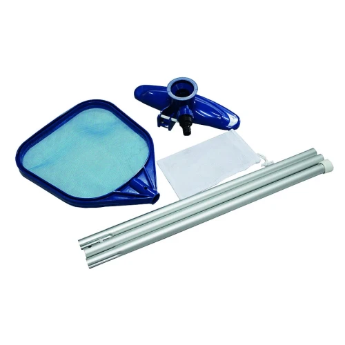 Zestaw do czyszczenia basenu – siatka do nieczystości powierzchniowych, odkurzacz ze szczotką, drążek 249 cm