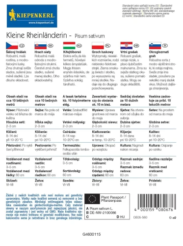 Groch łuskowy Kleine Rheinländerin – nasiona Kiepenkerl tył