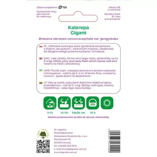 Kalarepa Gigant 2 g Legutko tył