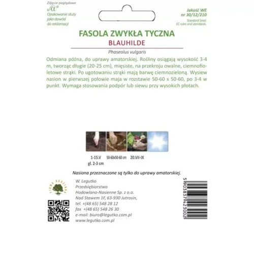 Fasola Szparagowa Fioletowa Blauhilde 10 g Legutko tył