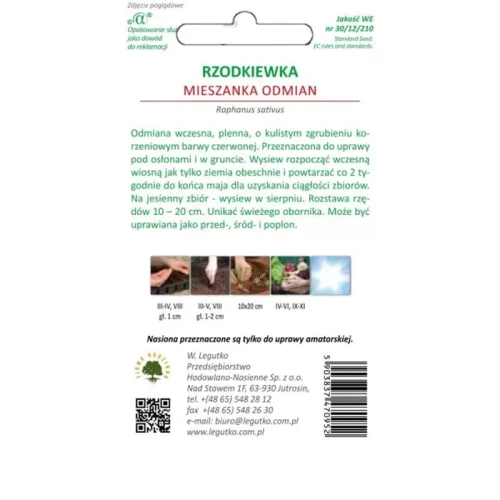 Rzodkiewka Mieszanka Odmian Kulistych 10 g Legutko nasiona tył