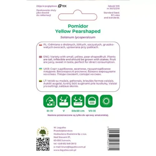 Pomidor Yellow Pearshaped 0,2 g Legutko nasiona tył