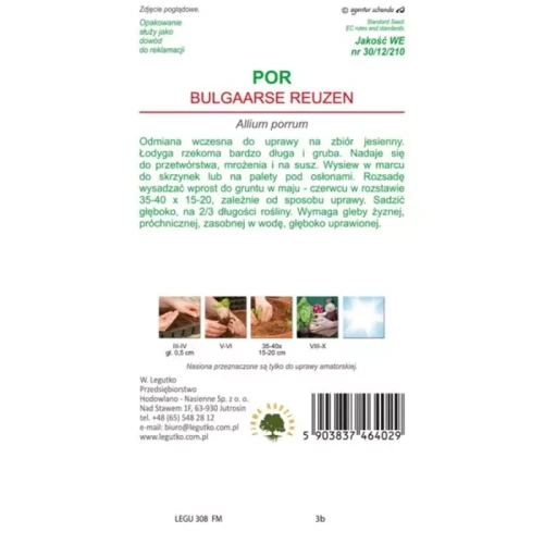 Por Wczesny Bulgaarse Reuzen 1 g Legutko nasiona tył