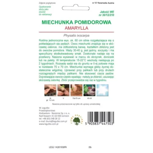 Miechunka Pomidorowa Amarylla 0,5 g Legutko nasiona tył
