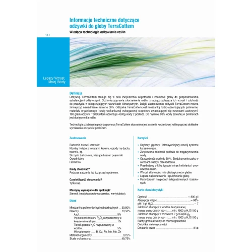 Nawóz z HYDROŻELEM – TerraCottem® Universal – informacje techniczne