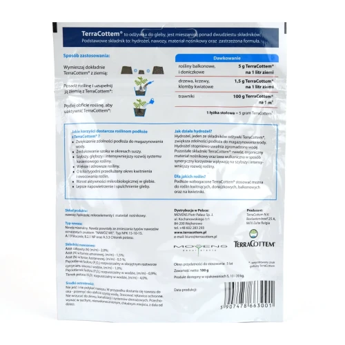 Nawóz z HYDROŻELEM – TerraCottem® Universal – 100 g opakowanie tył