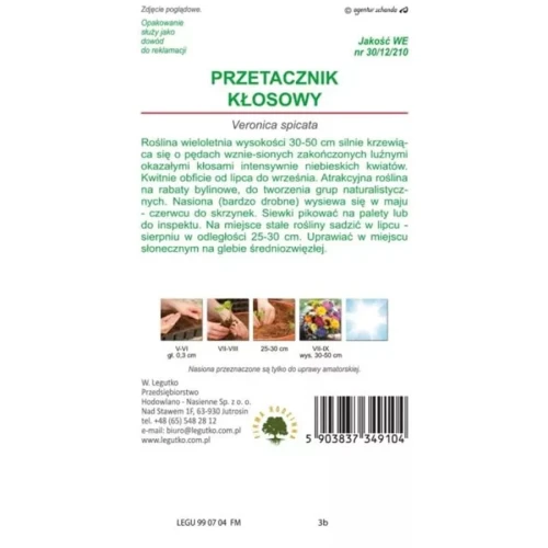 Przetacznik kłosowy – niebieski – 0,1 g Legutko tył