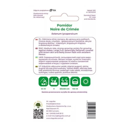 Pomidor Noire de Crimée - nasiona Legutko tył