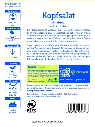 Sałata Masłowa Analena - Nasiona Otoczkowane - Kiepenkerl tył