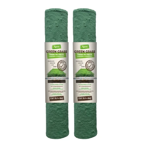 GreenGrass - Trawa Na Macie – z nawozem i hydrożelem Trawy  Vegano 2 x 0,5 x 8 m (8 m²)