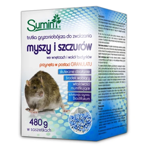 Trutka gryzoniobójcza do zwalczania myszy i szczurów - granulowana 480 g Sumin