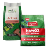 Zestaw trawa samozagęszczająca Activa 5 kg + nawóz wysokoazotowy Vegano 8 kg – trawnik odporny na deptanie.webp