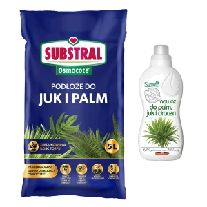 Zestaw: nawóz do palm, juk i dracen Sumin 500 ml + ziemia do palm i juki Substral 5 l – zdrowe liście i stabilny wzrost