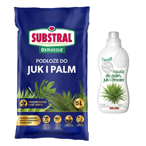 Zestaw nawóz do palm, juk i dracen Sumin 500 ml + ziemia do palm i juki Substral 5 l – zdrowe liście i stabilny wzrost.webp
