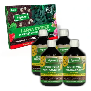 Zestaw: Wrotycz MIKROAKTIV Vegano 2 l + Larva Stoper 50 mln – biologiczne zwalczanie pędraków i opuchlaków