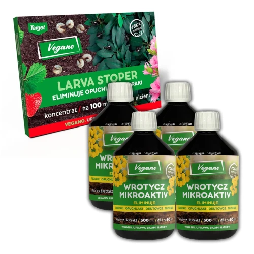 Zestaw Wrotycz MIKROAKTIV Vegano 2 l + Larva Stoper 50 mln – biologiczne zwalczanie pędraków i opuchlaków.webp