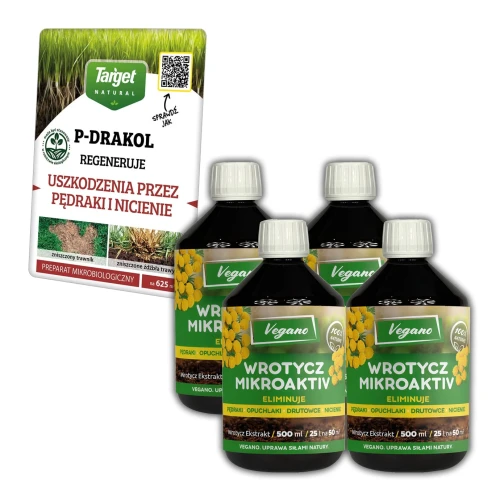 Zestaw Wrotycz MIKROAKTIV  Vegano 2 l + P-Drakol 50 g – mniej larw w glebie i szybsza regeneracja trawnika.webp