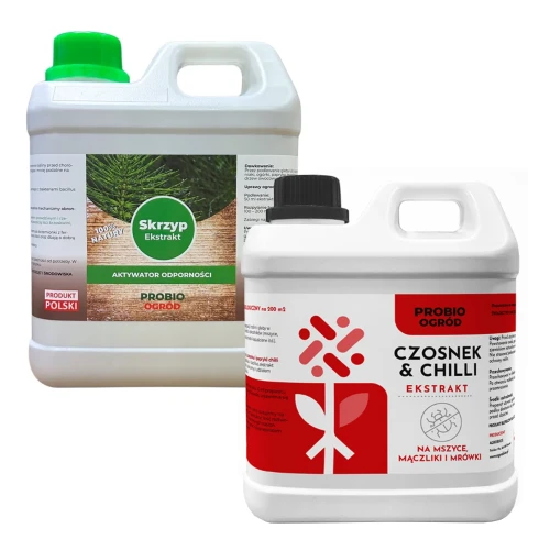 Zestaw Czosnek &amp; Chilli  + Skrzyp – naturalna ochrona roślin – Szkodniki + Choroby Grzybowe – 2 × 2 l – ProbioOgród.webp