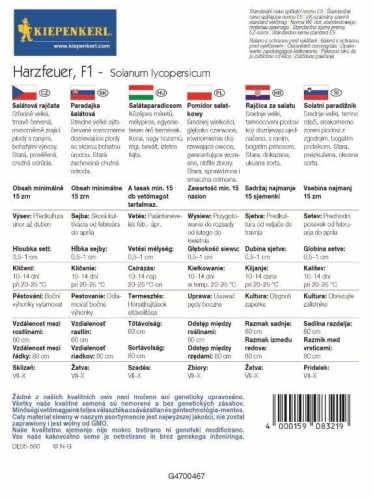 Pomidor Wczesny 'Harzfeuer' F1 – Nasiona – Kiepenkerl - tył