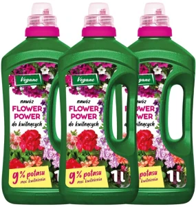 Flower Power nawóz do roślin kwitnących płynny – 3 x 1000 ml – więcej pąków i intensywne kwitnienie - Vegano
