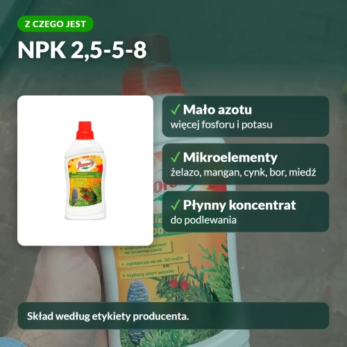 Florovit jesienny do iglaków: skład NPK 2,5-5-8