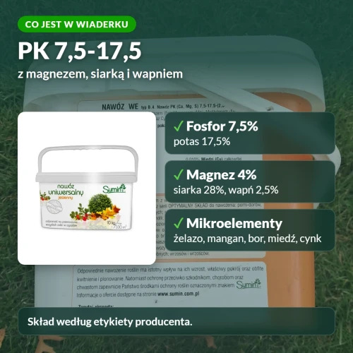 Nawóz uniwersalny jesienny Sumin: skład PK 7,5-17,5 z magnezem i siarką