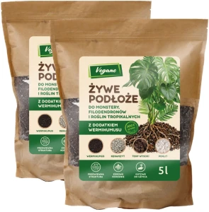Żywe podłoże do monstery i roślin tropikalnych z wermihumusem - 2 x 5 l (10 l) - przewiewne, bez zastoju wody - Vegano