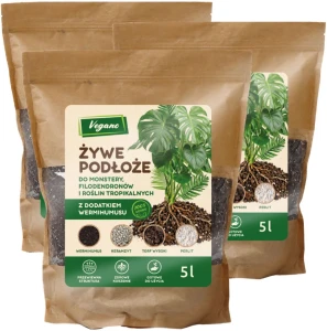 Żywe podłoże do monstery i roślin tropikalnych z wermihumusem - 3 x 5 l (15 l) - przewiewne, bez zastoju wody - Vegano