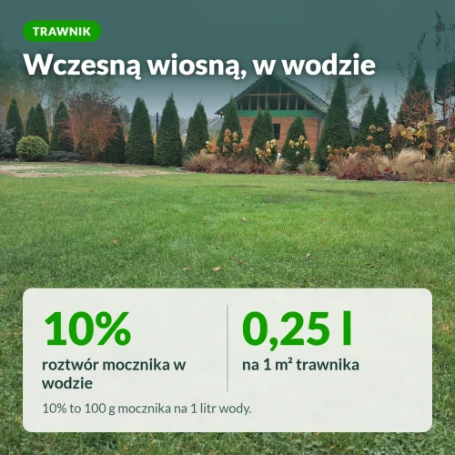 Mocznik na trawnik: roztwór 10%, 0,25 l na m²