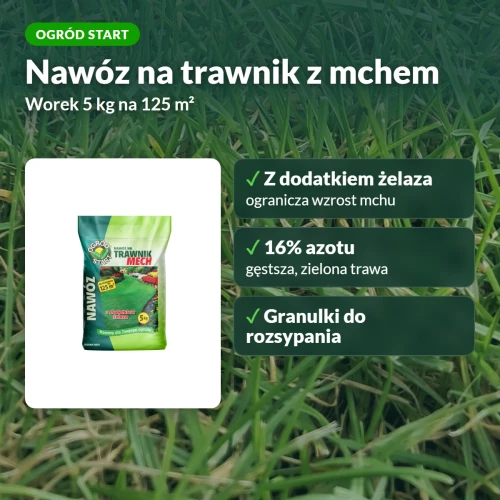 Nawóz na trawnik z mchem Ogród Start z żelazem, worek 5 kg na 125 m²
