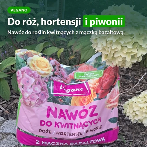 Vegano nawóz do roślin kwitnących: róże, hortensje, piwonie