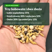 Skład mieszanki poplonowej: łubin, groch, wyka, owies, jęczmień
