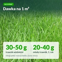 Nawóz do trawników z mchem Sumin: 30-50 g na 1 m², młody trawnik 20-40 g