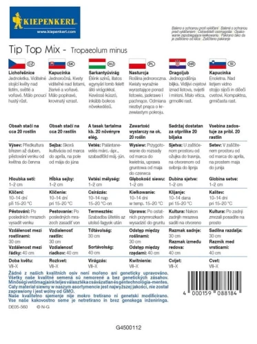 Nasturcja 'Tip Top' Mix – Nasiona – Kiepenkerl - tył