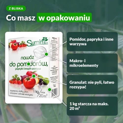 Sumin nawóz do pomidorów granulowany: makro- i mikroelementy, granulat nie pyli