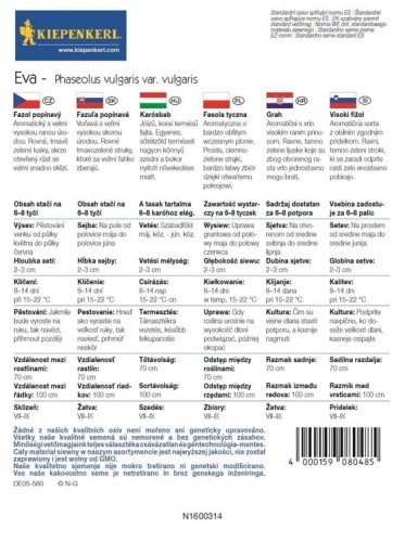 Fasola Tyczna 'Eva' – Szparagowa – Nasiona – Kiepenkerl - tył