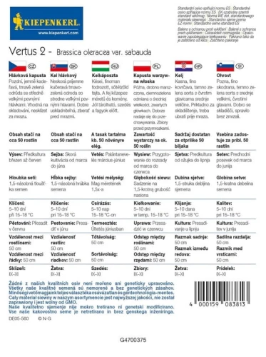 Kapusta Włoska 'Vertus 2' – Późna – Nasiona – Kiepenkerl - tył