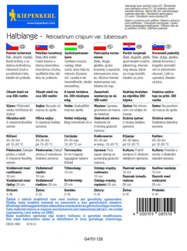 Pietruszka Korzenna 'Halblange' – Nasiona – Kiepenkerl - tył