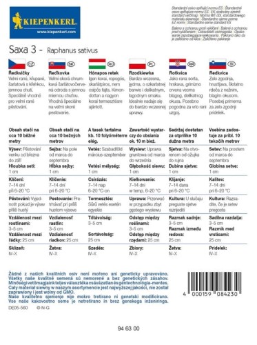 Rzodkiewka 'Saxa 3' – Bardzo Popularna – Nasiona – Kiepenkerl - tył